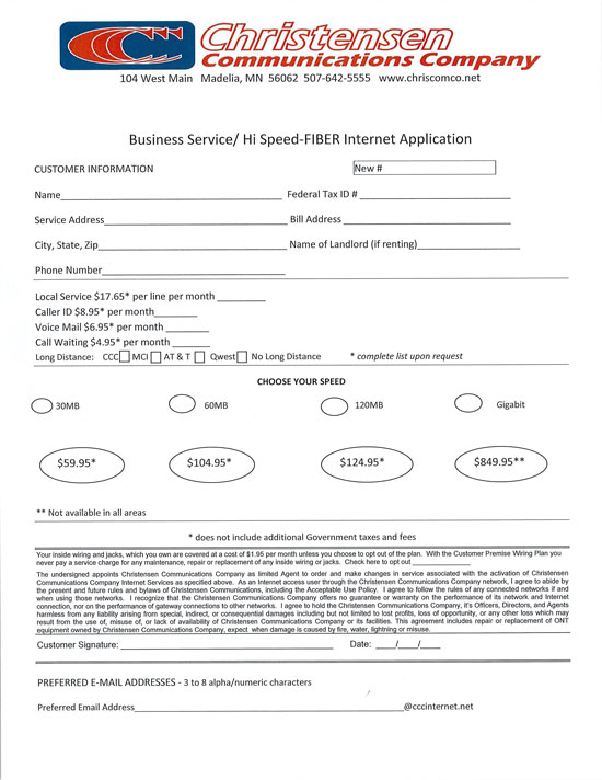 business fiber service application